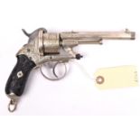 A Belgian 6 shot 9mm Chamelot & Delvigne double action pin-fire revolver, c 1865, number 7375,