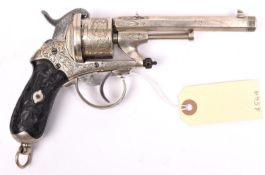 A Belgian 6 shot 9mm Chamelot & Delvigne double action pin-fire revolver, c 1865, number 7375,