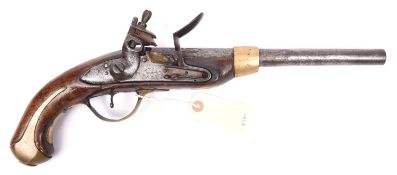 A Russian Model 1839 military flintlock holster pistol, the ill fitting replacement Caucasian 20