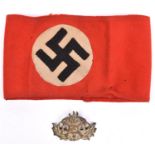 A Third Reich cloth Party armband, with applied emblem, GC (small moth holes); and a pre Third Reich