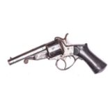 A French 6 shot 9mm Javelle double action pinfire revolver, c 1860, numbered 875 on the cylinder,