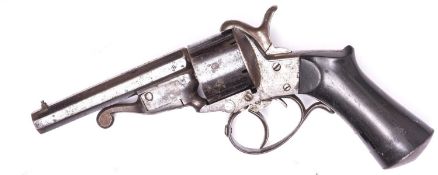 A French 6 shot 9mm Javelle double action pinfire revolver, c 1860, numbered 875 on the cylinder,