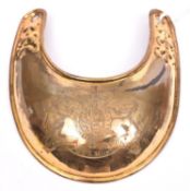 A large early pattern gilt gorget of George III, engraved with the Royal Arms. Good Condition