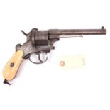A Belgian 6 shot 12mm Lefaucheux double action pinfire revolver, c 1865, number 198893, round barrel