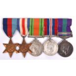 Five: 1939-45 star, F&G star, Defence, War, GSM 1918, 1 clasp Palestine 1945-48 (14846382 Gnr G.W.