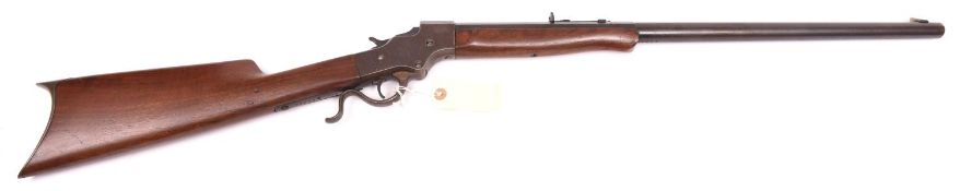 A .25” rim-fire Stevens underlever falling-block Ideal Model 44 sporting rifle, half-octagonal