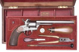 An unusual Belgian 6 shot 9mm Lefaucheux single action pinfire revolver, c 1857, number 4049 on