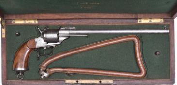 A rare French 6 shot 12mm Lefaucheux single action pinfire revolver/carbine by Le Page, Paris, c