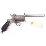 A strange 6 shot 9mm double action ring trigger pinfire revolver, possibly Spanish, c 1865,