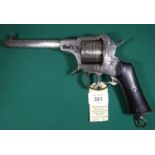 A Belgian 6 shot 12mm Jongen Freres closed frame double action pinfire revolver, c 1860, number