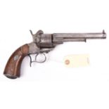 A French 6 shot 12mm Lefaucheux Model 1855 single action pinfire revolver, number 1696, the