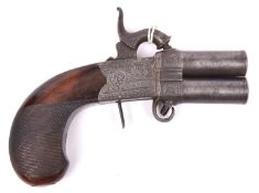 A good double barrelled 36 bore over and under turnover percussion boxlock pocket pistol, by Rigby