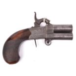 A good double barrelled 36 bore over and under turnover percussion boxlock pocket pistol, by Rigby