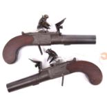 A pair of 38 bore flintlock boxlock pocket pistols by Mortimer, c 1800, 6¾” overall, turn off