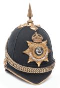 An officer’s post 1902 green cloth home service helmet of the Oxfordshire Light Infantry, KC HP,