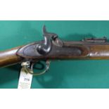 A .62" (?) Enfield pattern 2 band percussion musket, barrel 30" with standard rifle rearsight, the