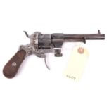 A Belgian 6 shot 7mm Collette double action pinfire revolver, c 1865, round barrel 107mm (4¼”),