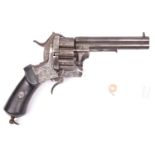 A Belgian double barrelled 20 shot 7mm Lefaucheux double action pinfire revolver, c 1860, number