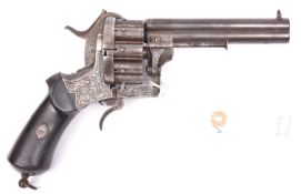 A Belgian double barrelled 20 shot 7mm Lefaucheux double action pinfire revolver, c 1860, number