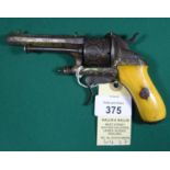 A Belgian 6 shot 7mm Chamelot & Delvigne double action pinfire revolver c 1865, number 2629,