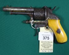 A Belgian 6 shot 7mm Chamelot & Delvigne double action pinfire revolver c 1865, number 2629,