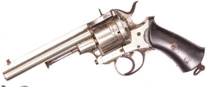 A Belgian made 6 shot 12mm Francotte type closed frame double action pinfire revolver, c 1870,