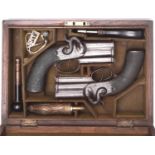 A pair of 34 bore double barrelled over and under percussion side hammer pistols, by Wilkinson,