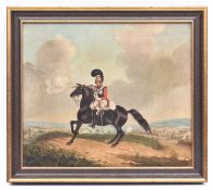 An oil painting on canvas of a mounted Life Guard Trooper firing from the saddle, c 1822,13½” x