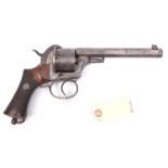 A Belgian 6 shot 12mm Comblain double action pinfire revolver, c 1865, octagonal barrel 158mm (6¼”),