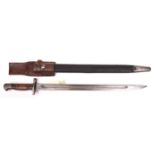 A 1907 Pattern bayonet, South African issue stamp to pommel, blade marked “11 18”, in its scabbard