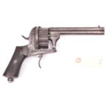 A Belgian double barrelled 20 shot 7mm double action pinfire revolver, c 1860, round over and