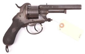 A Belgian 6 shot 9mm Chamelot & Delvigne double action pinfire revolver, c 1865, number 6907,