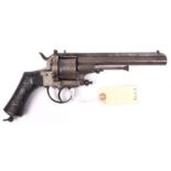 A Belgian 6 shot 12mm Lefaucheux closed frame double action pinfire revolver by Francotte, c 1865,