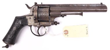 A Belgian 6 shot 12mm Lefaucheux closed frame double action pinfire revolver by Francotte, c 1865,