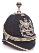 An officer’s blue cloth home service helmet of the 3rd Lancashire Artillery Volunteers, silver