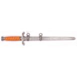 A Third Reich Army officer’s dagger, with unmarked blade, orange grip, and silver plated mounts,