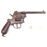 A Belgian 15 shot 7mm Chaineux double action pinfire revolver, c 1865, round barrel 135mm (5½”)