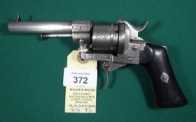 A Belgian 6 shot 7mm Lefaucheux double action pinfire revolver, c 1863, numbers 67274 and 242 on