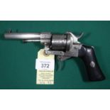 A Belgian 6 shot 7mm Lefaucheux double action pinfire revolver, c 1863, numbers 67274 and 242 on