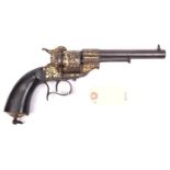 A French 6 shot 12mm Lefaucheux Model 1855 single action pin-fire revolver, number 23313, round
