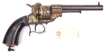 A French 6 shot 12mm Lefaucheux Model 1855 single action pin-fire revolver, number 23313, round