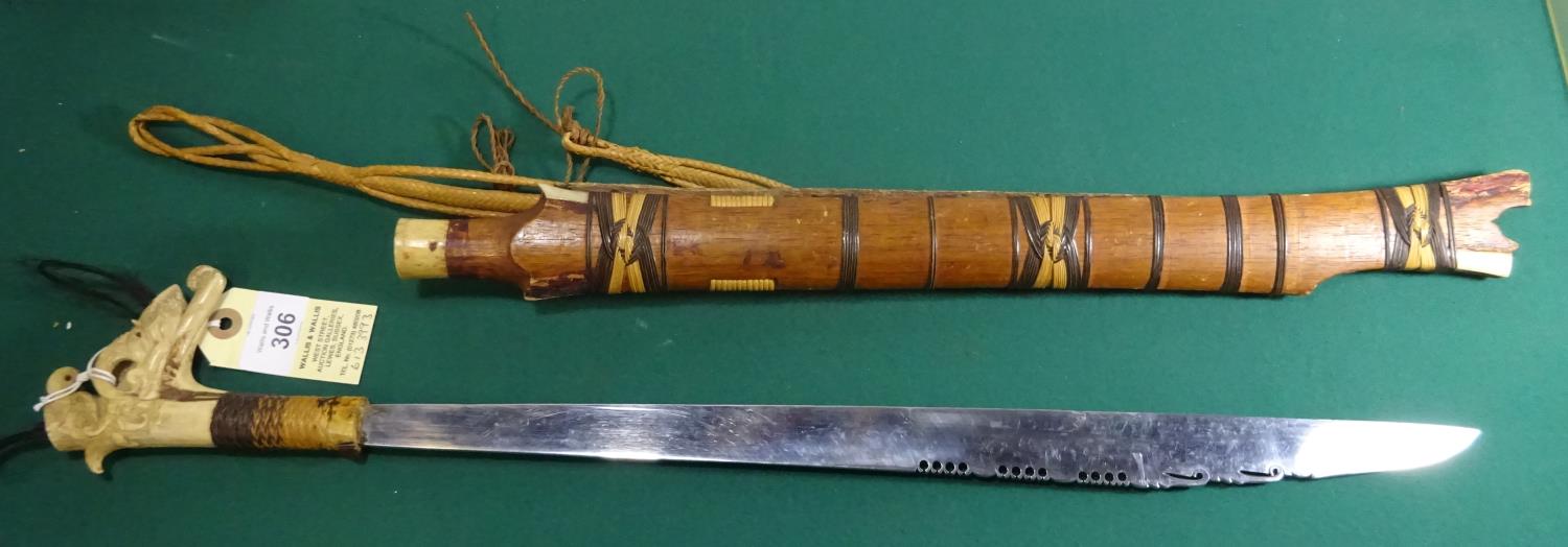 A 20th century Dyak sword mandau, swollen SE blade 18½”, flat on one side and tapered on the other - Image 2 of 2