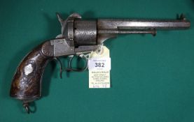 A French 6 shot Lefaucheux Model 1860 single action pinfire revolver, number 2832, octagonal
