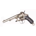 A Belgian 6 shot 12mm Chamelot & Delvigne double action pin-fire revolver, c 1865, number 3217,
