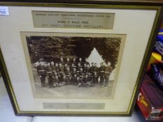 A framed photo of the 3rd Kent Position Artillery, 1898; another of a Fire Brigade group c 1900; a