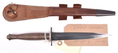 A 3rd Pattern FS fighting knife, blued blade, ribbed hilt. GC £100-120