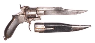 A scarce French 6 shot 7mm Dumonthier (Paris) double action pinfire knife pistol, c 1870, number