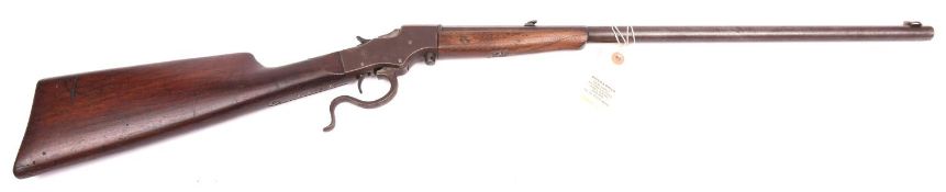 A .25” rim-fire Stevens underlever falling-block rifle, detachable barrel 22”with single