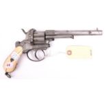 A Belgian 6 shot 9mm Lefaucheux double action pinfire revolver, c 1865,number 256970, round barrel