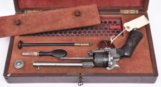 A good Belgian 6 shot 12mm Lefaucheux double action pinfire revolver, c 1865, number 10279, round
